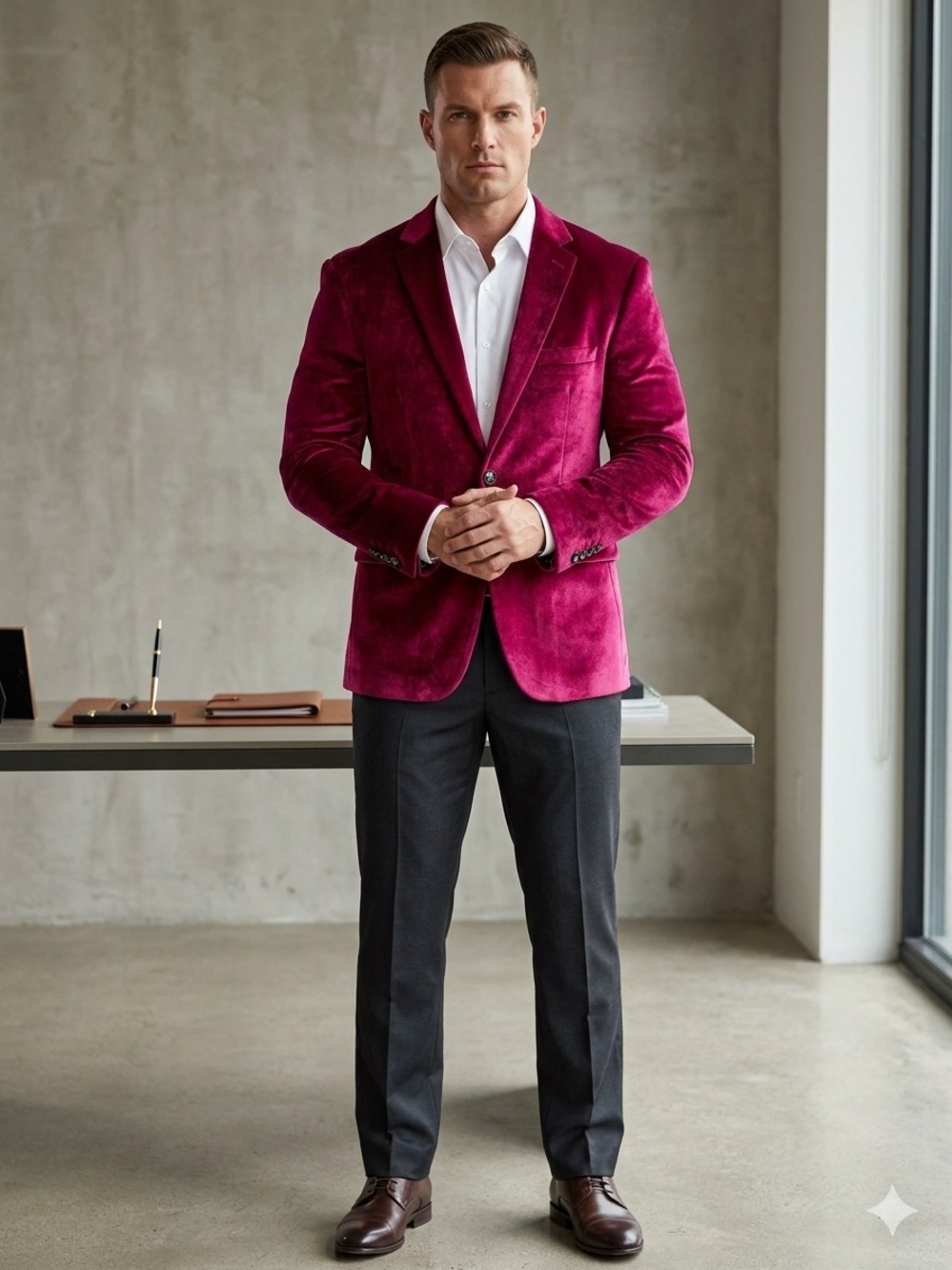 Men's Velvet Blazer in Rich Magenta - Single-Breasted Sport Coat